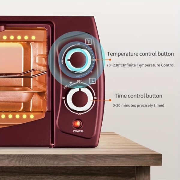 Home Baking Electric Oven 4-Slice Toaster Oven, Even Toast, 4 Cooking Functions Bake, Broil, Toast and Keep Warm, Removable Crumb Tray, Timer (Red) - Image 7