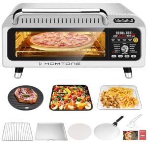 Homtone 800°F Electric Pizza Oven, 10-in-1 Air Fryer Toaster Oven Steak Grill, Countertop Pizza Maker 1800W 19QT, Flip Up & Away, Fit 12″ Pizza, 9 Slices Toast, 8 Accessories, Roast, Bake, Dehydrate