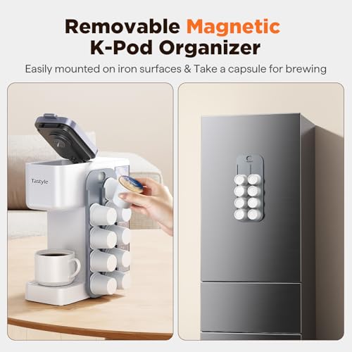 Hot & Iced Coffee Maker with Magnetic K-Pod Organizer (Pods Not Included), Stores 10 Pods, 4-5 Cups Coffee Maker & Single-serve Brewer for K Cup & Grounds, 40oz Removable Water Tank, White - Image 5