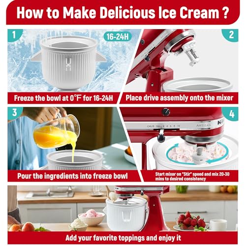 Ice-Cream-Maker-Attachment for Kitchen Aid, 2Qt IceCream Bowl Compatible with 4.5/5Qt and 6Qt KitchenAid Stand Mixers, Frozen Yogurt Ice Cream & Sorbet Gelato Maker, Not Fit Artisan Mini 3.5Qt Mixer - Image 4