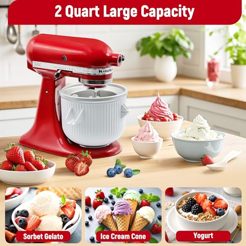 Ice-Cream-Maker-Attachment for Kitchen Aid, 2Qt IceCream Bowl Compatible with 4.5/5Qt and 6Qt KitchenAid Stand Mixers, Frozen Yogurt Ice Cream & Sorbet Gelato Maker, Not Fit Artisan Mini 3.5Qt Mixer - Image 7