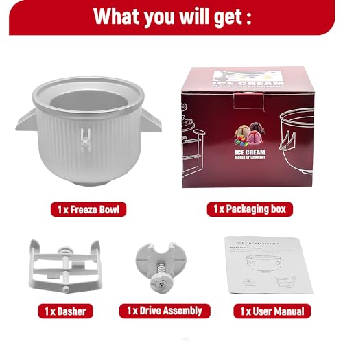 Ice-Cream-Maker-Attachment for Kitchen Aid, 2Qt IceCream Bowl Compatible with 4.5/5Qt and 6Qt KitchenAid Stand Mixers, Frozen Yogurt Ice Cream & Sorbet Gelato Maker, Not Fit Artisan Mini 3.5Qt Mixer - Image 8