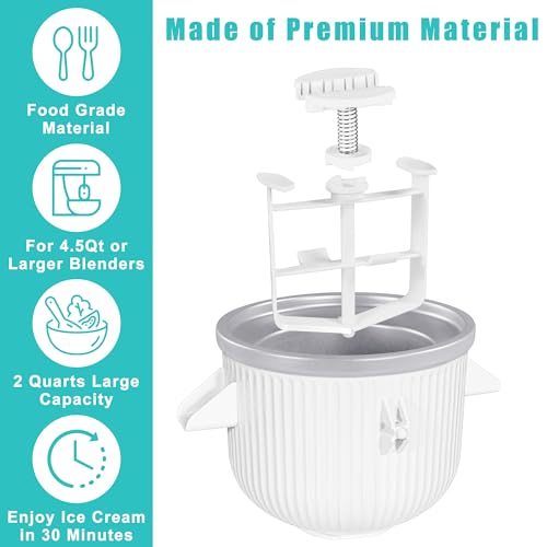 Ice Cream Maker Attachment for KitchenAid Stand Mixer, Kithcen aid Ice Cream Maker Attachment - Compatible with 4.5 QT and Larger Stand Mixers, 2-Quart Frozen Ice Cream Bowl for Homemade Frozen Treats - Image 3