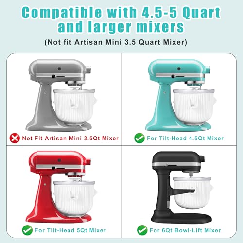 Ice Cream Maker Attachment for KitchenAid Stand Mixer, Kithcen aid Ice Cream Maker Attachment - Compatible with 4.5 QT and Larger Stand Mixers, 2-Quart Frozen Ice Cream Bowl for Homemade Frozen Treats - Image 5