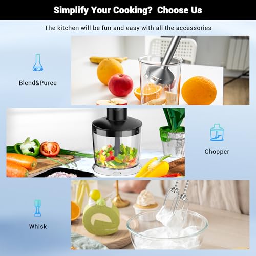 Immersion Blender RPM 16000±10% Hand Blender,15 Speed and Turbo Mode Hand Mixer, 3-in-1 Heavy Duty Copper Motor Stainless Steel Smart Stick with Egg Beaters and Chopper - Image 5