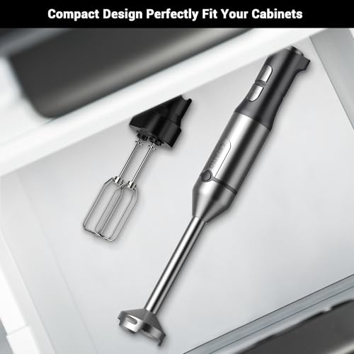 Immersion Blender RPM 16000±10% Hand Blender,15 Speed and Turbo Mode Hand Mixer, 3-in-1 Heavy Duty Copper Motor Stainless Steel Smart Stick with Egg Beaters and Chopper - Image 8