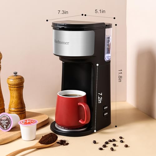 K Cup Coffee Maker, Single Serve coffee machine or Ground Coffee Machine 2 in 1, 6 to 14 Oz Brew Sizes, Mini One Cup Coffee Maker with Self cleaning Function, Fits Travel Mug, Black - Image 3