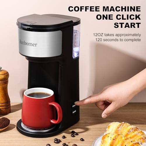 K Cup Coffee Maker, Single Serve coffee machine or Ground Coffee Machine 2 in 1, 6 to 14 Oz Brew Sizes, Mini One Cup Coffee Maker with Self cleaning Function, Fits Travel Mug, Black - Image 7