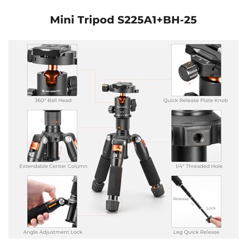 K&F Concept Mini Desktop Tripod, 20.5''/ 52cm Compact Desk Tripod with 360 Degree Ball Head, 1/4 inch Quick Release Plate for Camera Video Camcorder, Load up to 13.22 lbs/6 KG - Image 4