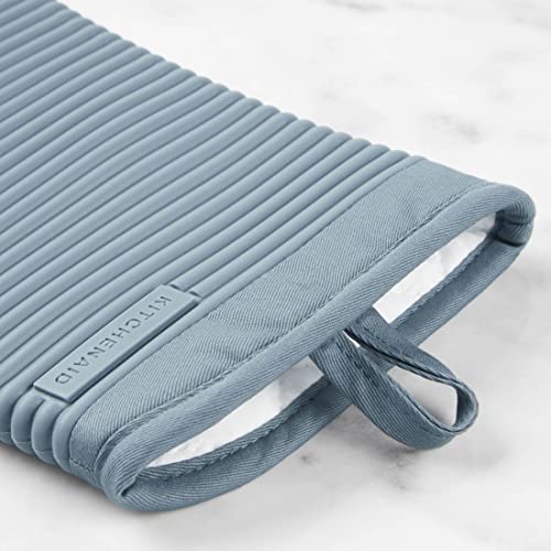 KITCHENAID Ribbed Soft Silicone Oven Mitt 2-Pack Set, 7.5"x13", Fog Blue - Image 6