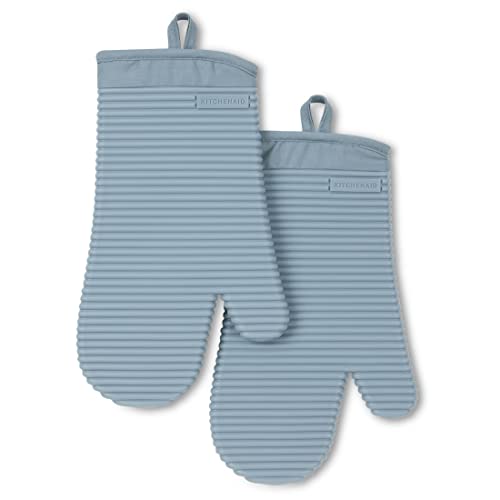 KITCHENAID Ribbed Soft Silicone Oven Mitt 2-Pack Set, 7.5"x13", Fog Blue - Image 2