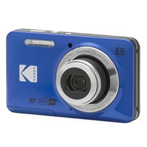 KODAK PIXPRO FZ55-BL 16MP Digital Camera 5X Optical Zoom 28mm Wide Angle 1080P Full HD Video Li-Ion Battery 2.7″ LCD Vlogging Camera (Blue)