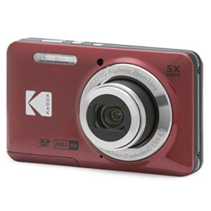 KODAK PIXPRO FZ55-RD 16MP Digital Camera 5X Optical Zoom 28mm Wide Angle 1080P Full HD Video 2.7″ LCD Vlogging Camera (Red) Packaging May Vary