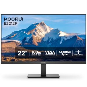 KOORUI 22 Inch Computer Monitor Full HD 1080P 100Hz PC Gaming Screen VA Panel Ultra-Slim Display 3000:1 Contrast Ratio with Adpitive Sync (HDMI/VGA/VESA Compatible 100x100mm/Audio Out), Tilt, Black