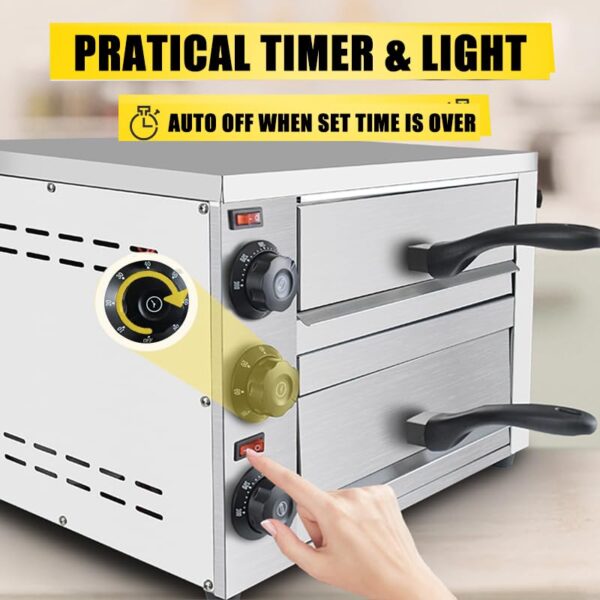 KOOTEN 2 Tier Tabletop Pizza Oven - Indoor Electric Commercial Stainless Steel With Timer for Home and Restaurant - Image 5