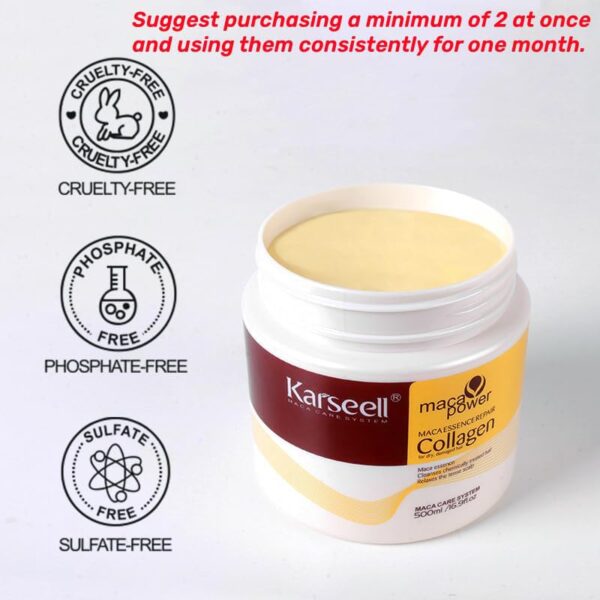 Karseell Collagen Hair Treatment Deep Repair Conditioning Argan Oil Collagen Hair Mask Essence for Dry Damaged Hair All Hair Types 16.90 oz 500ml - Image 6