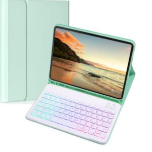 Keyboard Case for Amazon Fire HD 10/10 Plus 10.1 inch 2021/2023(11/13th Generation), Slim 7 Color Rainbow Backlight Detachable Magnetic Keyboard Cover with Pencil Holder (Mint Green+White)