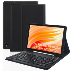 Keyboard Case for Amazon Fire HD 10/10 Plus 10.1 inch, Detachable Keyboard with Type-C Charging Port Cover (Black+Black)