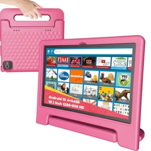 Kids Tablet 10 Inch, Tablet for Kids Android 13, 4GB+64GB, 8-Core CPU, WiFi 6, 12H Battery Life, Parental Control, 1280 * 800 HD Display, Dual Cameras, Shockproof Case, Pre-Installed Educational Apps