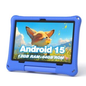 Kids Tablet, 10.1 Inch Android 15 Tablet for Kids, 12GB+64GB, Octa-Core, 6000mAh Battery, WiFi 6, Pre-Installed Kids Apps, Parental Control, with EVA Protective Case – Ideal Gift for Toddler (Blue)
