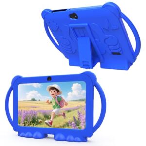 Kids Tablet 7 inch Android 12, 4GB RAM 32GB ROM, 512GB Expandable, with Parental Control, WiFi, Bluetooth, Dual Camera with Silicone Case, 1PCS(Blue)