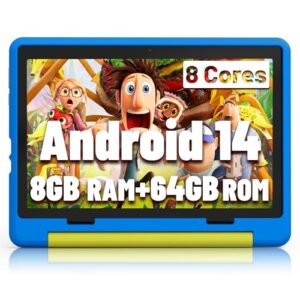 Kids Tablet｜Upgraded Android 14 Tablet 10 inch for Kids with Protective Case｜Octa-Core｜64GB｜1TB TF Card Expandable｜Dual Camera｜Parental Control｜Great Gift for Toddler(Blue)