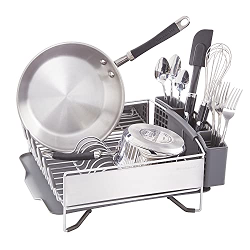 KitchenAid Compact Space Saving, Dish Rack with Removable Flatware Caddy and Angled Self Draining Drainboard, Satin Gray, 15-Inch-by-13.25-Inch - Image 6