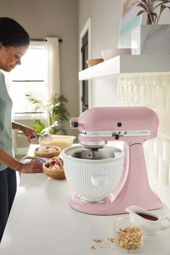 KitchenAid® Food Grinder + Fresh Prep Slicer/Shredder Attachment Bundle, White & Ice Cream Maker Attachment Stand Mixer, 2 Quart, White - Image 3