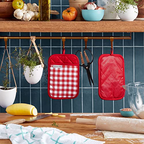 KitchenAid Gingham Pot Holder 2-Pack Set, Passion Red, 7"x10" - Image 3