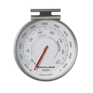 KitchenAid KQ903 3-in Analog Dial Oven/Appliance Thermometer, Oven Food Grill Chef Smoker Cooking Thermometer, Temperature Range: 100F to 600F, Stainless Steel