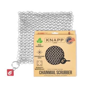 Knapp Made CM Scrubber 6″ Small Ring Cast Iron Scrubber – Cast Iron Cleaner for Hard Anodized Cookware, Pre-Seasoned Pans, Dutch Ovens, Iron Pans, Grills and Skillet. Chain Mail Scrubber Cast Iron