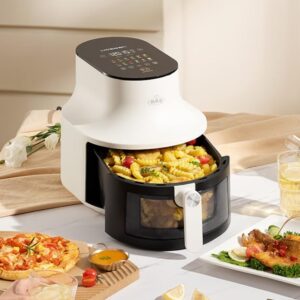 LIVEN Air Fryer 6 QT White, 1400W Fast Cooking with 360° Hot Air Circulation, Non-stick Coating, Large 6L Capacity, Healthy Cooking with Visual Window
