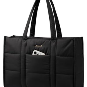 LOVEVOOK Laptop Bag for Women, Puffer Tote Bag for Work 17 Inch Large Computer Briefcase for Teacher Nurse, Quilted Lightweight Casual Shoulder Bag For Travel, Daily