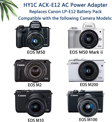 LP-E12 Dummy Battery DR-E12 DC Coupler ACK-E12 AC Power Adapter Kit for Canon EOS M50, EOS M50 Mark II, EOS M200 M100 Cameras - Image 3