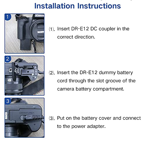 LP-E12 Dummy Battery DR-E12 DC Coupler ACK-E12 AC Power Adapter Kit for Canon EOS M50, EOS M50 Mark II, EOS M200 M100 Cameras - Image 4