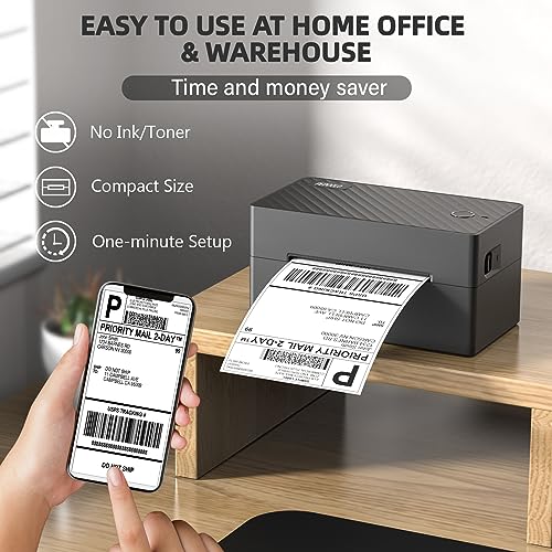Label Printer, 4x6 Shipping Label Thermal Printer for Packages, Bluetooth Conection and Compatible with Android. iPhone.Windows, Mac, Chromebook, Amazon, Ebay, UPS.USPS, FedEx, Shopify - Image 4