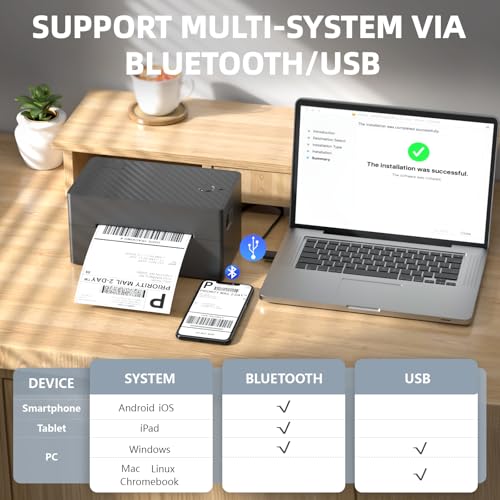 Label Printer, 4x6 Shipping Label Thermal Printer for Packages, Bluetooth Conection and Compatible with Android. iPhone.Windows, Mac, Chromebook, Amazon, Ebay, UPS.USPS, FedEx, Shopify - Image 6