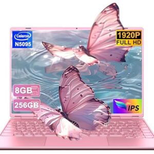 Laptop 14″ 8GB+256GB SSD Celeron N5095 Up to 2.9 GHz Win 11 Laptop Support 512GB TF 1TB SSD Expand Notebook Support 5G WiFi丨BT 4.2丨Cooling Fan丨1920*1200丨Mouse and Keyboard Protector-Pink