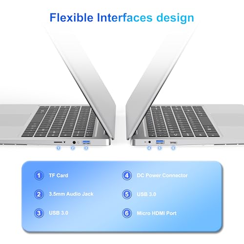 Laptop Computer, 14 inch Laptop Dual-Core Cerelon N4000 6GB RAM 128GB SSD Portable Laptop, 1366x768 IPS Display Fanless Design Laptop PC, WiFi 2.4/5G, BT 5.0, USB 3.0, Mini HDMI, Include USB-C Hub - Image 5