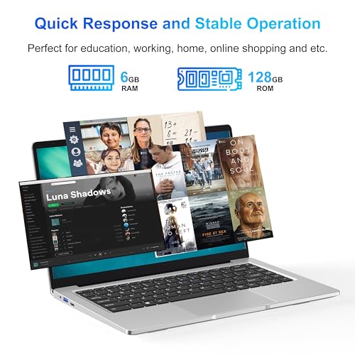 Laptop Computer, 14 inch Laptop Dual-Core Cerelon N4000 6GB RAM 128GB SSD Portable Laptop, 1366x768 IPS Display Fanless Design Laptop PC, WiFi 2.4/5G, BT 5.0, USB 3.0, Mini HDMI, Include USB-C Hub - Image 6