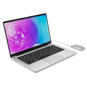 Laptop Computer, 14 inch Laptop Dual-Core Cerelon N4000 6GB RAM 128GB SSD Portable Laptop, 1366×768 IPS Display Fanless Design Laptop PC, WiFi 2.4/5G, BT 5.0, USB 3.0, Mini HDMI, Include USB-C Hub
