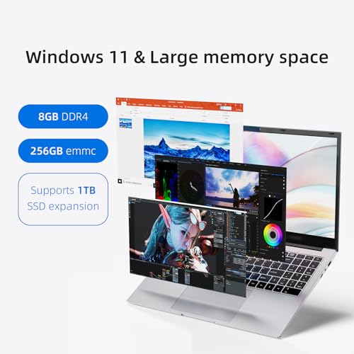 Laptop Computer 15.6", 2024 Laptops 8GB RAM, 256GB SSD Storage, Fingerprint Unlocking, N5095 CPU, Processors up to 2.9 GHZ, 5G WiFi/BT 4.2/HDMI, Traditional Laptop for Work, Study,Silver - Image 4