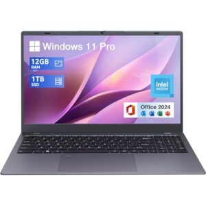 Laptop Computer 15.6 inch, Intel Quad Core N95, 12GB LPDDR5 RAM 1TB NVMe SSD Laptop with FHD IPS Display, WiFi 5, BT5.0, USB Type C and Fingerprint, 2 Years Warranty, Windows 11 Pro