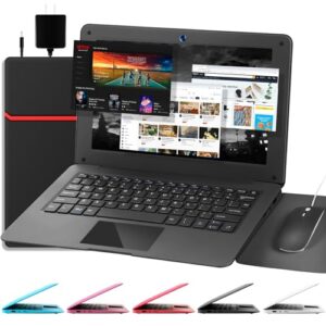 Laptop Computer(10.1 inch), Quad Core Powered by Android 12.0, Netbook Computer with WiFi, Webcam and Bluetooth, Mini Laptop with Bag, Mouse, and Mouse Pad for Kids and Adults（Black）