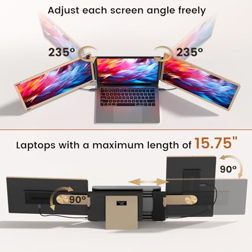 Laptop Extender 15.6-inch, 1080P FHD Portable Monitor with 120% sRGB, 235Rotation Detachable Screen, Plug & Play, Triple Screen Laptop Monitor Extender Compatible with Windows, Mac, Chrome - Image 5