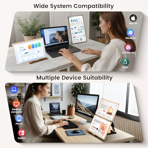 Laptop Extender 15.6-inch, 1080P FHD Portable Monitor with 120% sRGB, 235Rotation Detachable Screen, Plug & Play, Triple Screen Laptop Monitor Extender Compatible with Windows, Mac, Chrome - Image 7