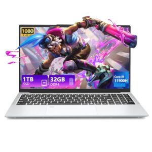 Laptop I9-11900H (Beat Core i7-1185G7), 15.6 Inch Laptop Computer, Gaming Laptops, 32GB RAM 1TB SSD FHD IPS Display, Fingerprint Unlock Backlit Keyboard WiFi RJ45 HDMI Traditional Laptops Computers