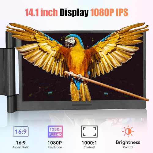 Laptop Screen Extender 14 inch, 1080P IPS Laptop Monitor Extender, 280ยฐ Rotation Portable Monitor for 13-17.3" with USB-C/HDMI Port, Plug-Play Dual Screen Portable for Windows/Mac/Android - Image 4