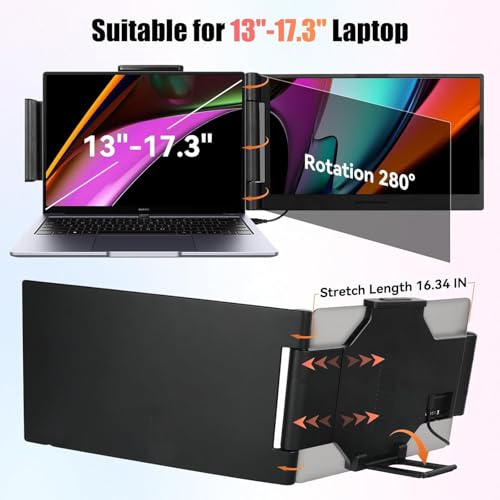 Laptop Screen Extender 14 inch, 1080P IPS Laptop Monitor Extender, 280ยฐ Rotation Portable Monitor for 13-17.3" with USB-C/HDMI Port, Plug-Play Dual Screen Portable for Windows/Mac/Android - Image 5
