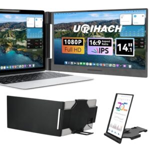 Laptop Screen Extender 14 inch, 1080P IPS Laptop Monitor Extender, 280° Rotation Portable Monitor for 13-17.3″ with USB-C/HDMI Port, Plug-Play Dual Screen Portable for Windows/Mac/Android